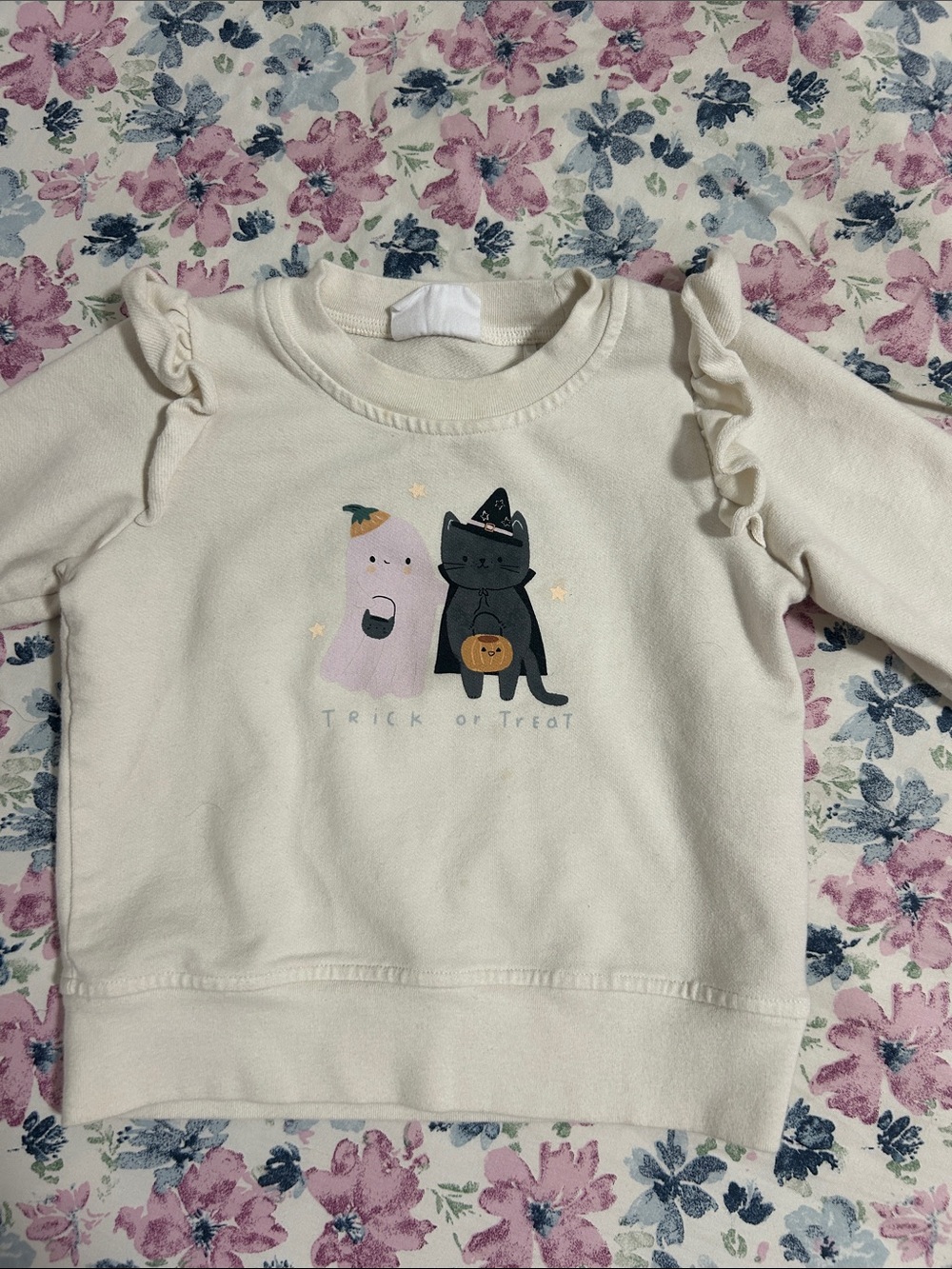 Angel Dear Cream Halloween Sweatshirt with Ghost & Black Cat